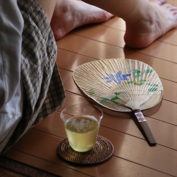 金水　桔梗の図うちわ　掛軸　H80 日本製】総彫 都うちわ 選べる3色 月に桔梗 紺/緑/赤 片面透かし付