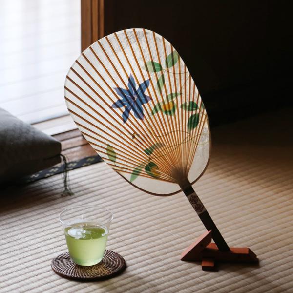 うちわ 水うちわ 鉄線（台座付） カミノシゴト 家田紙工 小判型 岐阜 