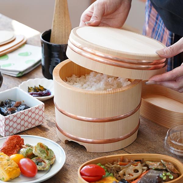山一 江戸びつ 15cm (しゃもじ付) 2合 おひつ 木曽さわら 木製 国産