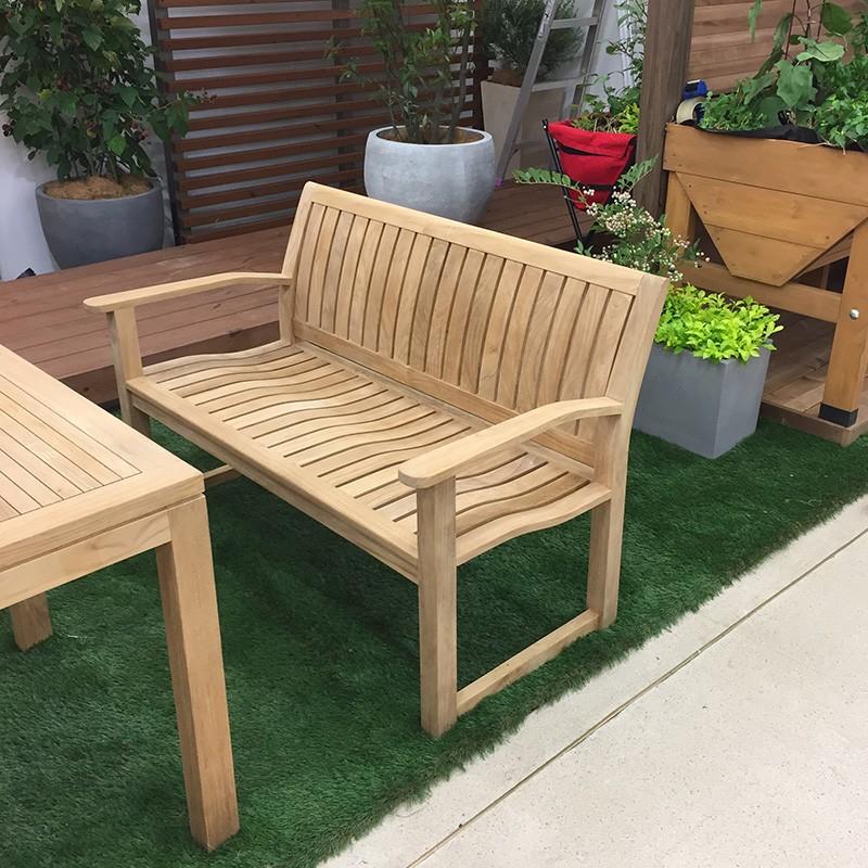ハンドメイド ２人掛けベンチ (ダークチーク色) タカショー ベンチ イス チェア 屋外 ファニチャー 天然 木 チーク 2人