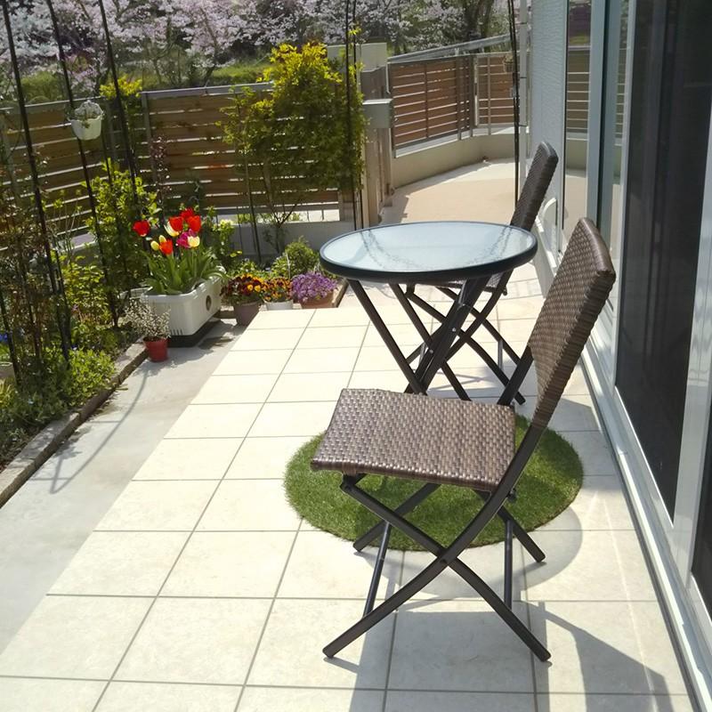 東京23区送料無料　超美品　高級感のあるガーデンガラステーブル チェアーセット tan947s-2.jpg