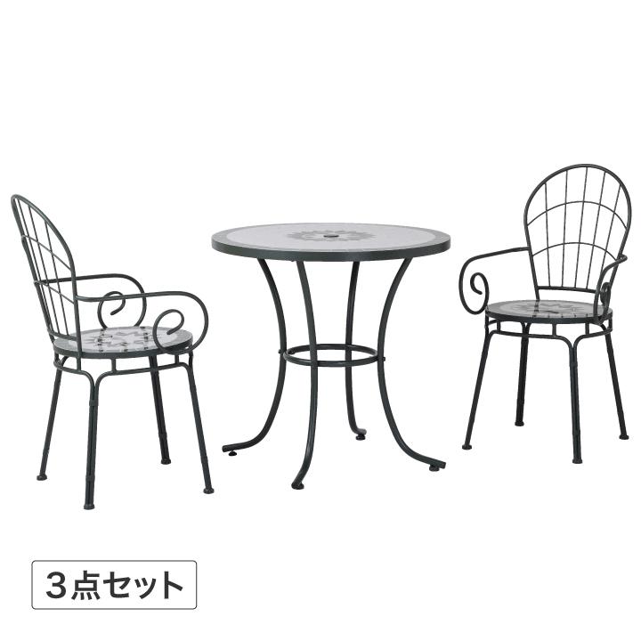 【良品】タイルトップデスク＆アイアンスツール＆モザイクライト 文机/テーブル家具