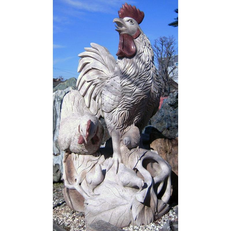 御影石彫刻 鶏親子 動物像 にわとり 石像 ニワトリ オブジェ