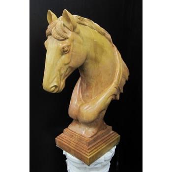 大理石彫刻 馬の頭部 (茶)高さ82cm 動物像 オブジェ ウマ 大理石 彫刻