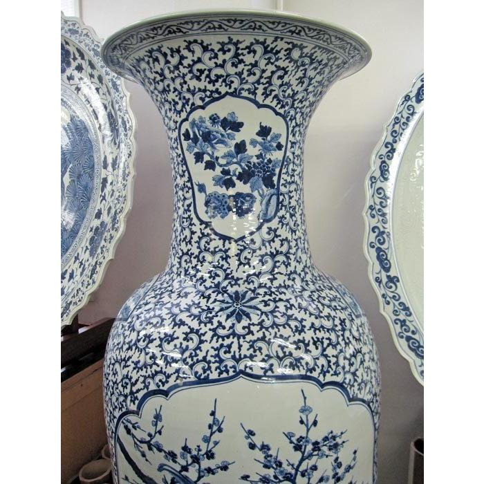 有田焼 染付花鳥図大壺 高さ約1m55cm 陶磁器 花瓶 花生 美術品 有田焼 染付花鳥図大壺 高さ約1m55cm 陶磁器 花瓶 花生 美術品