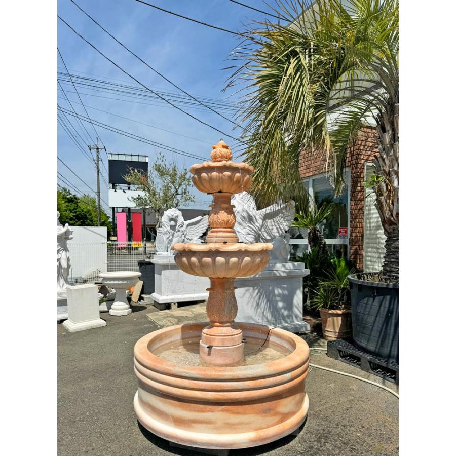 一点物 天然石 大理石 彫刻 三段噴水 ピンク H220cm マーブル