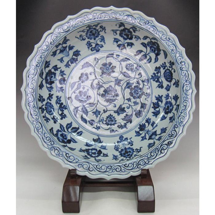 景徳鎮 染付草花文皿 直径約48cm 中国 陶磁器 : ガーデンアート 景徳鎮 染付草花文皿 直径約48cm 中国 陶磁器 : ガーデンアート