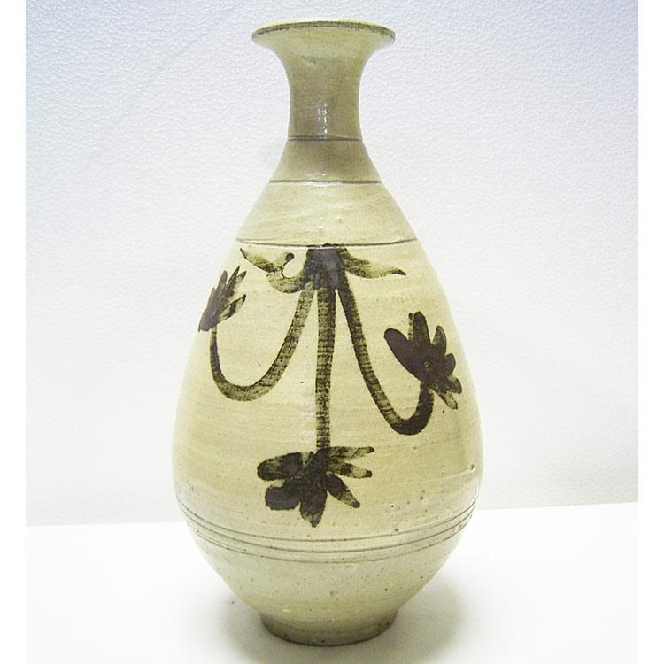 鶏龍山 粉青沙器 鉄絵刷毛目徳利 H28.5cm 韓国 花瓶 李朝 花生 美品