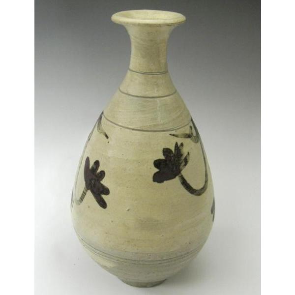 鶏龍山 粉青沙器 鉄絵刷毛目徳利 H28.5cm 韓国 花瓶 李朝 花生 美品