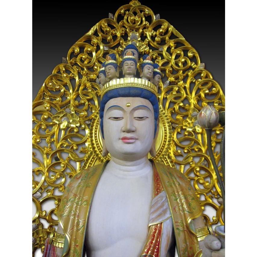 仏像 十一面観音菩薩 立像 截金彩色 光背金箔仕上 木彫り 彫刻 仏像 十一面観音菩薩 立像 截金彩色 光背金箔仕上 木彫り 彫刻