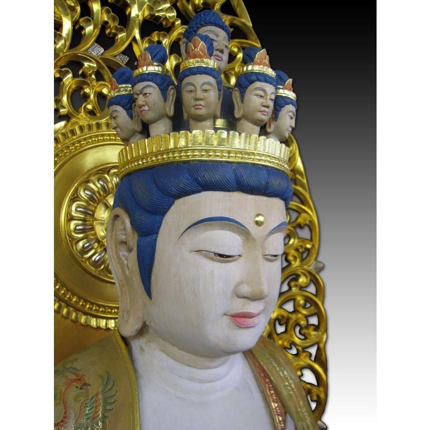 仏像 十一面観音菩薩 立像 截金彩色 光背金箔仕上 木彫り 彫刻 仏像 十一面観音菩薩 立像 截金彩色 光背金箔仕上 木彫り 彫刻