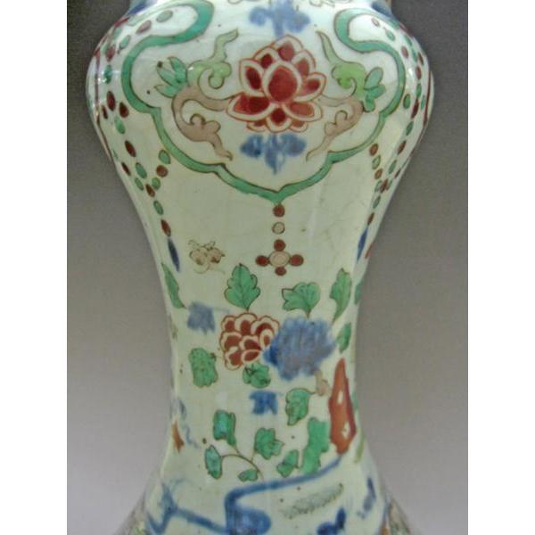 景徳鎮明五彩嘉靖赤絵花生高さ約22cm中国美術古美術