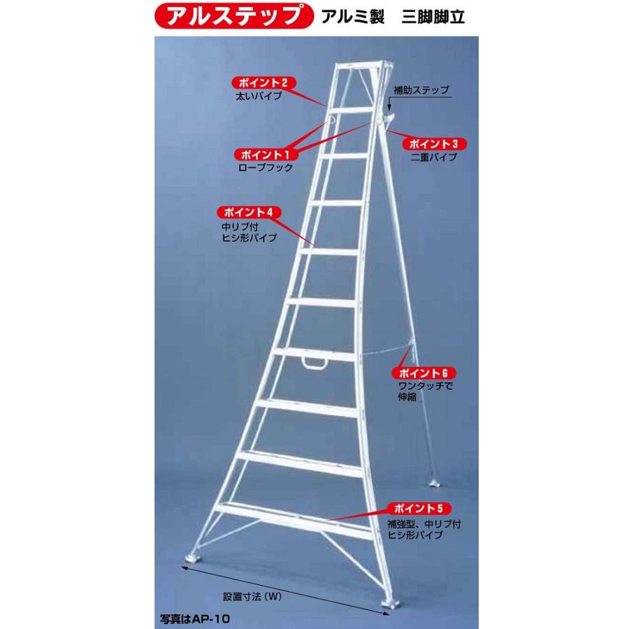 アルミ製 三脚脚立 アルステップ伸縮式強力タイプ〜全高90cm〜210cm 