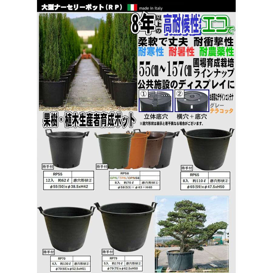 （お得用5個set）大型 ナーセリーポット 持ち手付きRP79（RPφ79(75)-H50）x5鉢 〜代引不可 Φ79xH50cm 170L 底穴あり 大型 植木鉢 果樹ポット 生産者ポットの画像