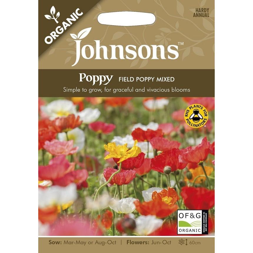 【種子】Johnsons Seeds ORGANIC Poppy FIELD POPPY MIXED オーガニック ポピー フィールド・ポピー・ミックス ジョンソンズシード｜gardeningivy