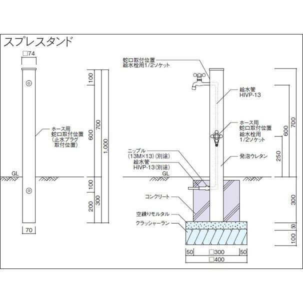 ユニット立水栓「木目調」スプレスタンド70角(ウッドベージュ)＋蛇口(ゴールド)2個セット -UNISON ユニソン-（メーカー直送・代金引換不可）_4