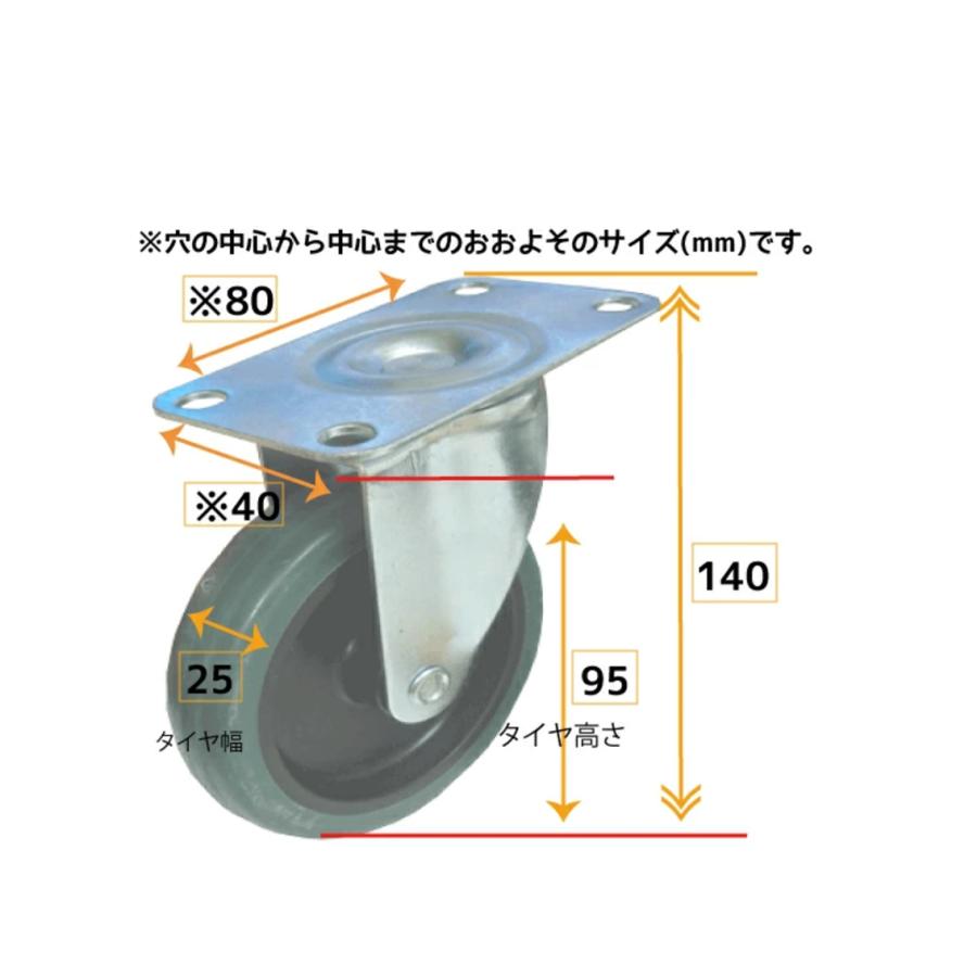 キャスター2トン用、自在型3個、固定型2個 PH1501G用 4インチ 台車用 キャスター 家庭用 4個セット 57517 固定