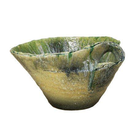 信楽焼 睡蓮鉢 緑白流しひねり水鉢 64cm (SG-9056-04)