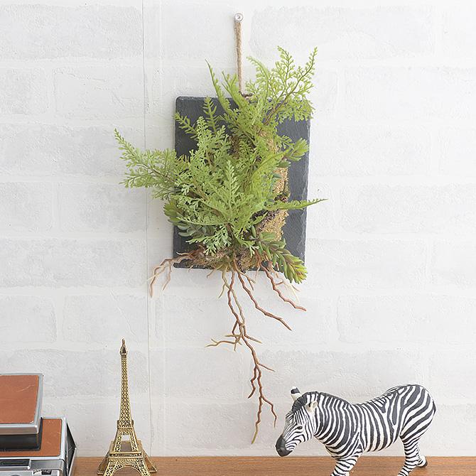 フェイクグリーン 壁掛け 額 ブラウン ファーン ウォールハンギング