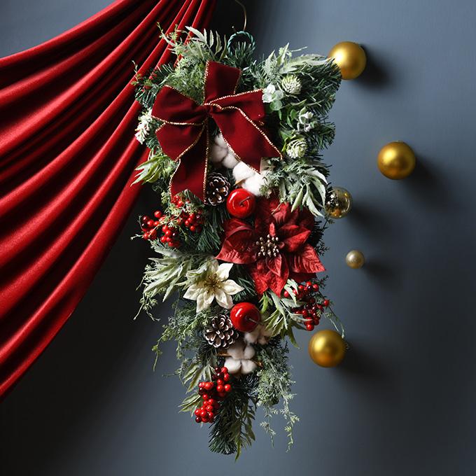 クリスマス　スワッグ　ネイビーリボン クリスマススワッグ 玄関 おしゃれ 壁飾り 飾り 北欧