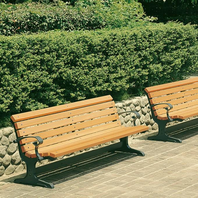公園木製ベンチ 背もたれ 肘掛け 幅190cm 業務用 ベンチ 木製 ガーデン