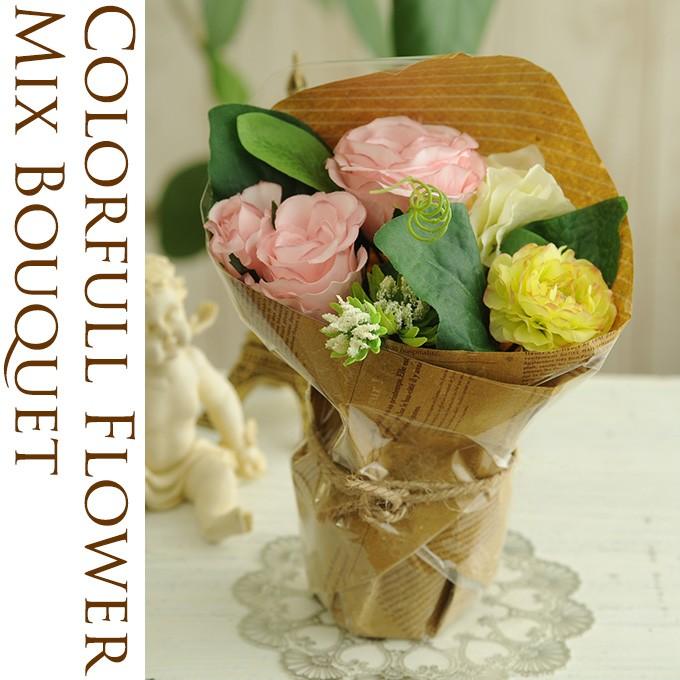 造花 インテリア フラワー 室内 人工花 アートフラワー 淡いピンクのバラ カラフルフラワーミックスブーケ Pg 12216 ガーデン用品屋さん 通販 Yahoo ショッピング