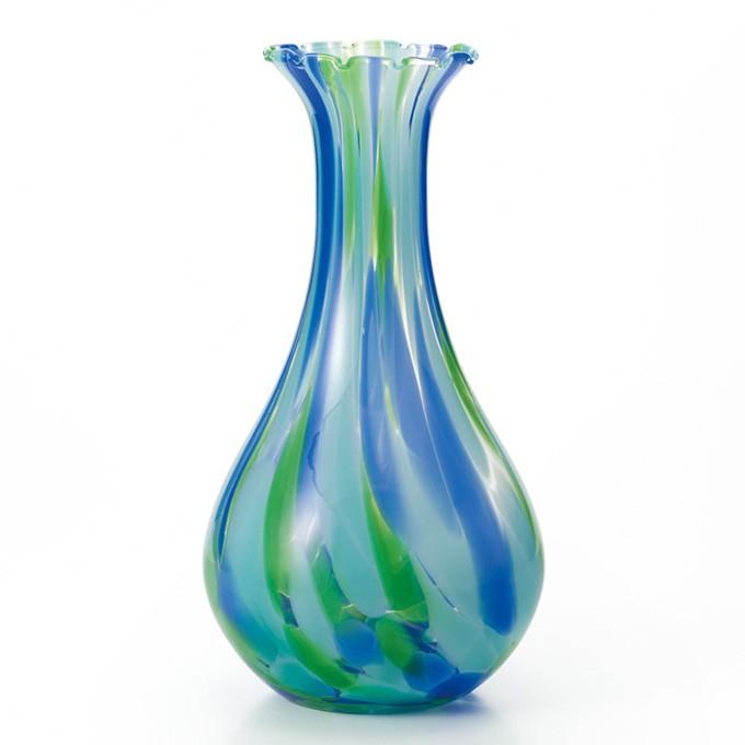 ADERIA アデリア 津軽びいどろ 花瓶 ガラス 国産 花津軽海色 夏景色