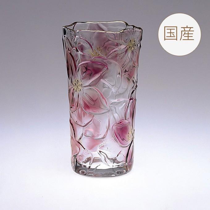 ガラス 花瓶 おしゃれ クリア グラスベース 日本製 花器 透明 きれい 国産 ガラス花瓶 karin クリアピンク H23.5cm
