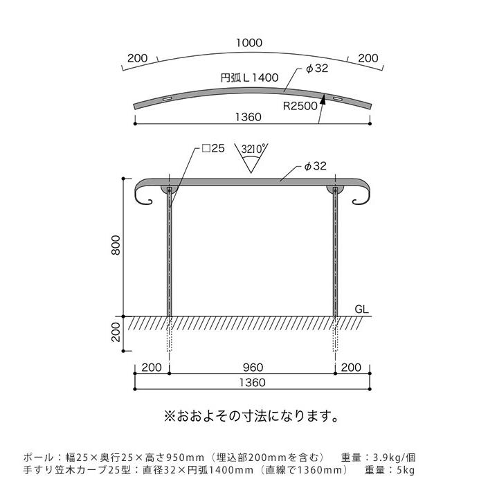 屋外 階段 手すり 実用性も兼ねた パークフェンス カーブ 設置高さ 80cm 曲線 R2500 アプローチ 仕切り Pg 191 ガーデン用品屋さん 通販 Yahoo ショッピング