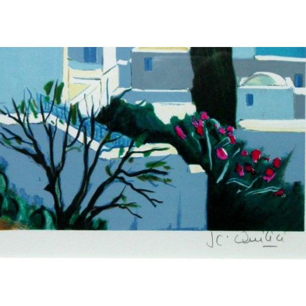 絵画　リトグラフ　海辺 絵画 作者不詳 版画 リトグラフ 海辺 つながる橋 送料無料