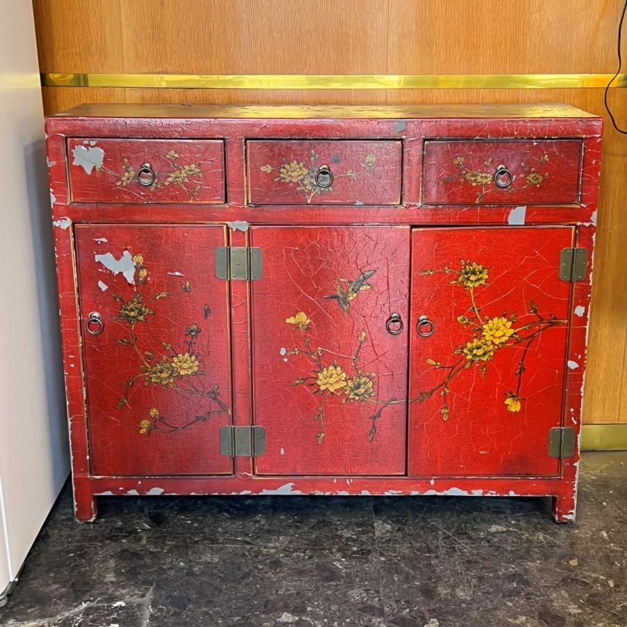 中国 李朝 アジアン家具 サイドボード ヴィンテージキャビネット 花鳥