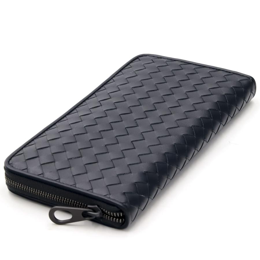 ボッテガヴェネタ　ネイビー レザー 編み込み 長財布　メンズ BOTTEGA VENETA ボッテガヴェネタ ラウンドファスナー長財布