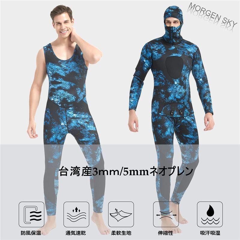 MORGEN SKY ウェットスーツ メンズ 5mm/3mm/1.5mm スピアフィッシング ツーピース 素潜り フード一体式 2ピース 上 MORGEN SKY ウェットスーツ メンズ 5mm/3mm/1 5mm スピアフィッシング ツーピース 素潜り フード一体式 2ピース
