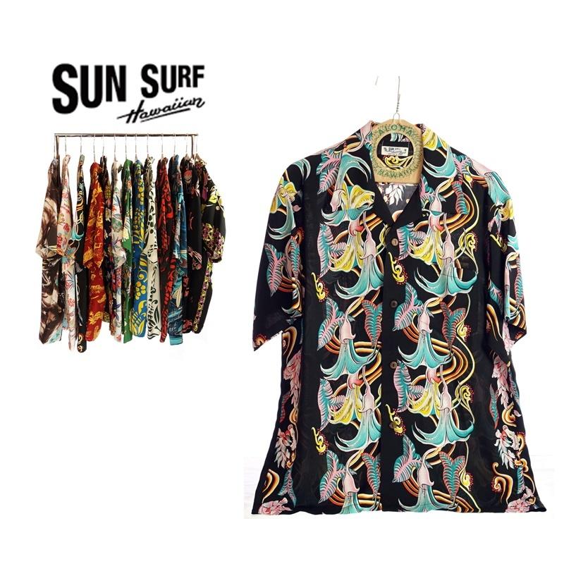 SUN SURF 　サンサーフ　SS38562　TARO LEAF ANGELS TRUNPET　119BLK　メンズアロハシャツ　｜garo1959