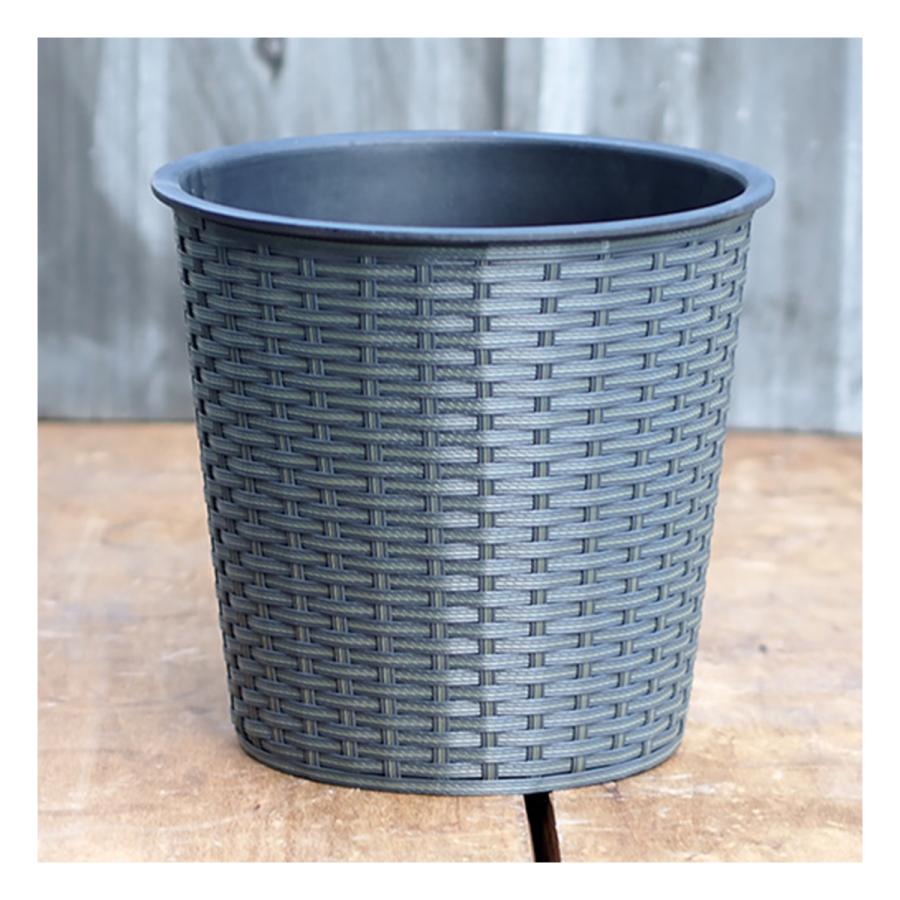 ラタン風鉢カバー インドアラウンドポット 6号 ダークグレー 直径24cm 高さ24cm