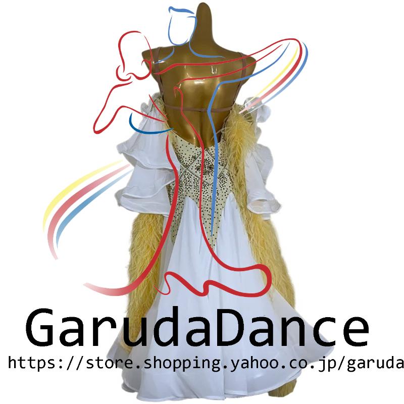 新品未使用 社交ダンスドレス スタンダード Ｍ 高級仕様 フェザーボンボン Garuda SHOP レディース社交ダンス衣装 競技ドレスモダンドレス高級