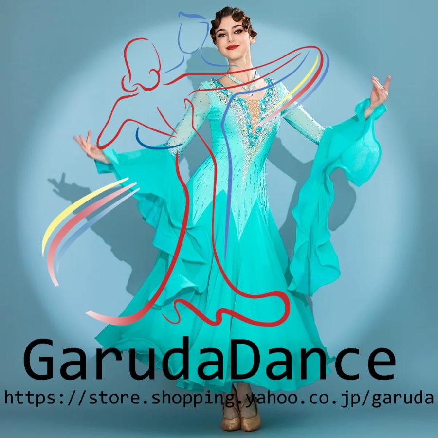 Garuda SHOP　レディース社交ダンス衣装　競技ドレスモダンドレス高級ドレス　発表会用演出服　 高級服　セミオーダー可　スタンダードドレス　品番11195