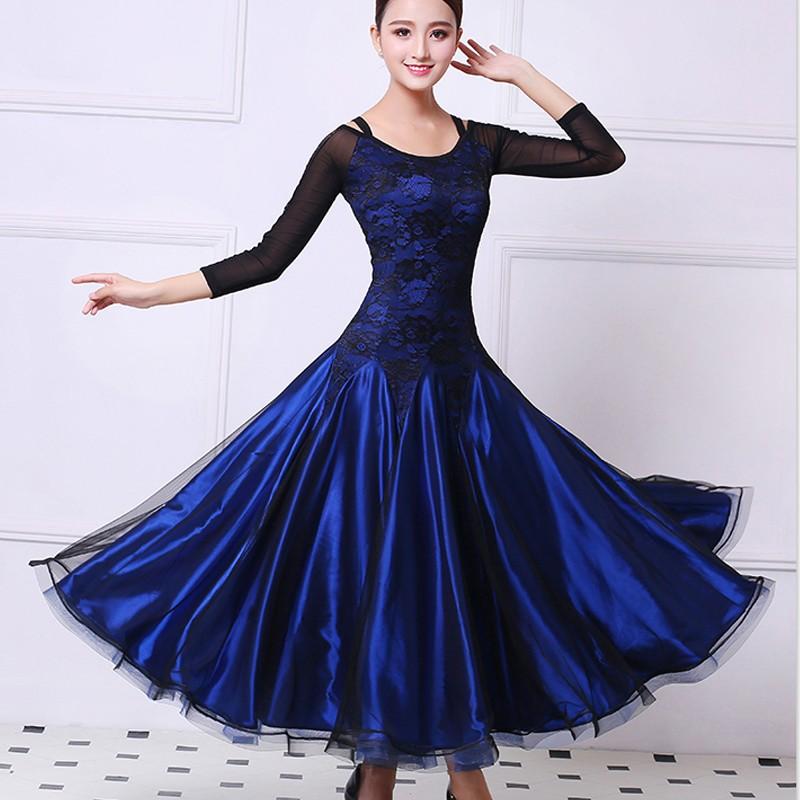 正規品 Garuda Shop 社交ダンス衣装 レディースダンスレッスン服 練習ワンピース ダンス用品 花柄模様 上品ネイビー 品番1223 絶対一番 安い Api Komes Com Br