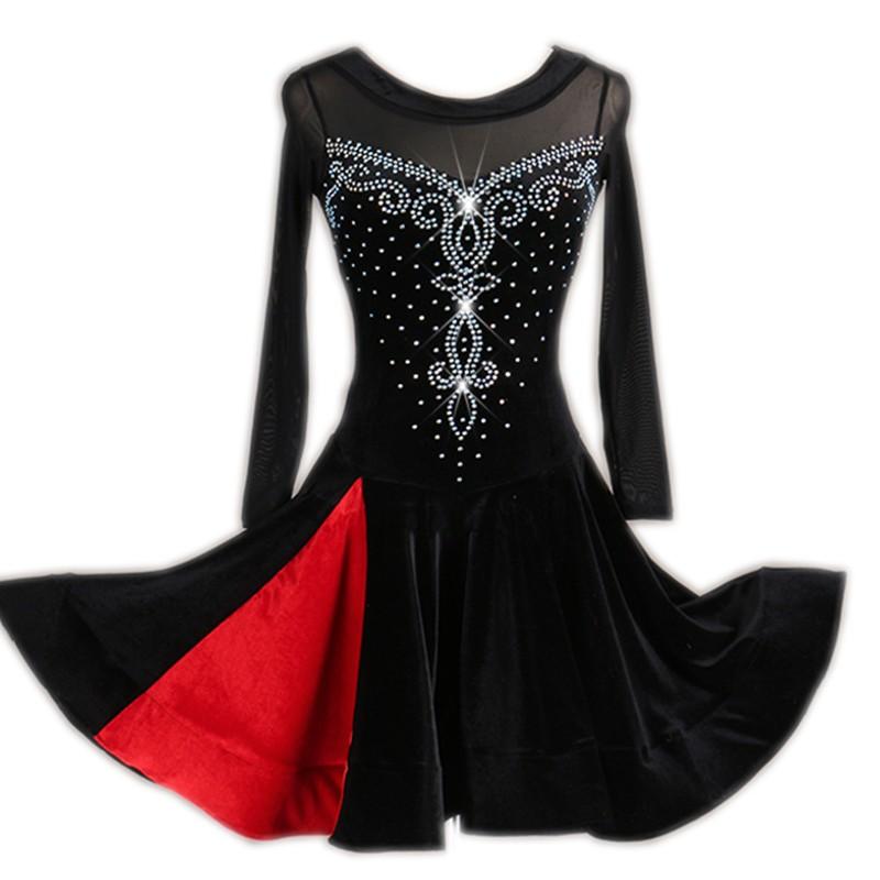 Garuda SHOP　社交ダンス衣装レディース　ラテン練習競技レッスンウエア　パーティーダンス発表会モダンショートワンピース　黒　　品番1392