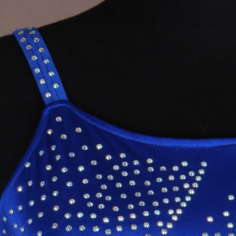 Garuda SHOP　レディース社交ダンス衣装ダンスドレス　レッスンウエア　モダン競技練習服 　ワルツドレス　キラキラ石付　さっぱり青白_3