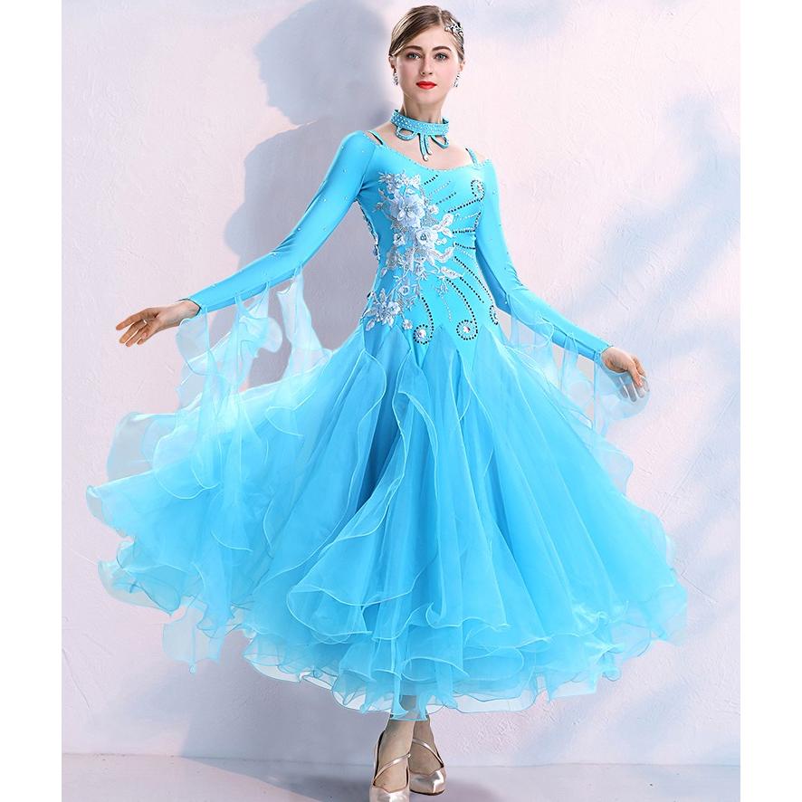 発表会に最適✨花柄スタンダードドレス❤️競技会やデモにもオススメ！ Garuda SHOP 社交ダンス衣装女性モダンドレス 発表会ワルツドレス