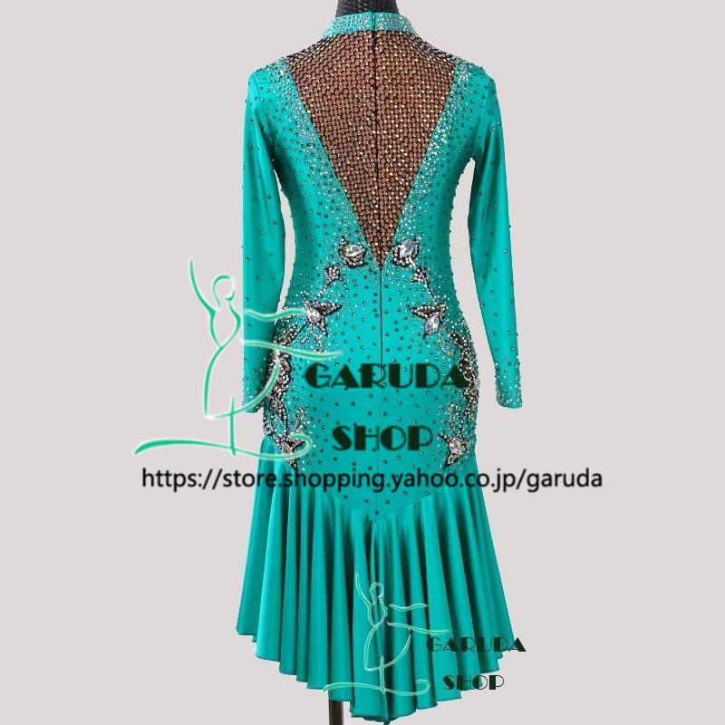 Garuda SHOP　レディース社交ダンス衣装　競技ドレス　ラテンドレス　高級品　発表会用演出服パーティードレス　サイズ調整可 グリーン 品番2397 |  | 01