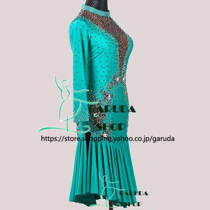 Garuda SHOP　レディース社交ダンス衣装　競技ドレス　ラテンドレス　高級品　発表会用演出服パーティードレス　サイズ調整可 グリーン 品番2397 |  | 02