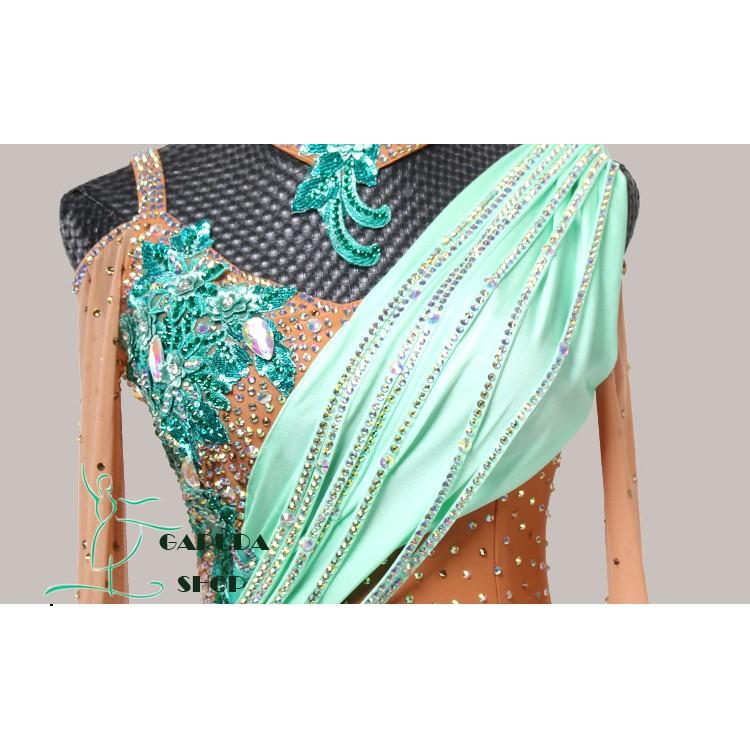 Garuda SHOP　レディース社交ダンス衣装　競技ドレス　ラテンドレス　高級品　発表会用演出服パーティードレス　サイズ調整可  グリーン 品番2399 |  | 03