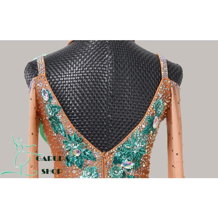 Garuda SHOP　レディース社交ダンス衣装　競技ドレス　ラテンドレス　高級品　発表会用演出服パーティードレス　サイズ調整可  グリーン 品番2399 |  | 04