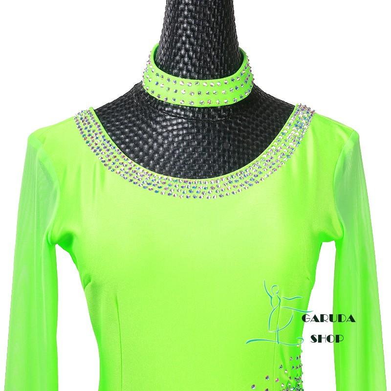 Garuda SHOP　レディース社交ダンスドレス　競技ドレス　新入荷新品　発表会用演出服パーティードレスワンピース　セミオーダー可　蛍光緑 品番2408_2