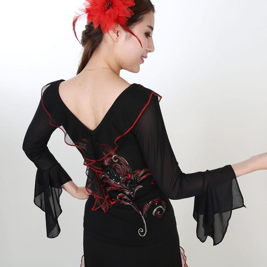 Garuda SHOP　社交ダンス衣装　トップス単品　練習競技演出服デモ用  レッスンウエア 　ブラック　長袖　品番2619