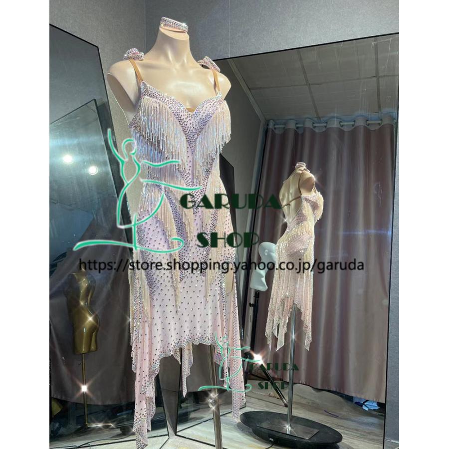 社交ダンス衣装ラテンドレスホワイトキラキラフリンジ競技会デモ Garuda SHOP レディース社交ダンス衣装 競技ドレス ラテンドレス 高級