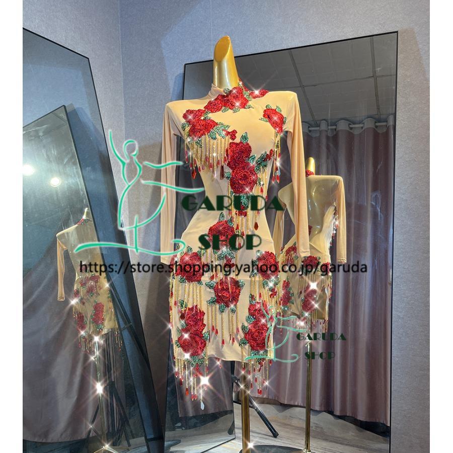 Garuda SHOP レディース社交ダンス衣装 競技ドレス ラテンドレス 高級品 発表会用演出服  サイズ調整可  ライトストーン飾り 品番5075の画像