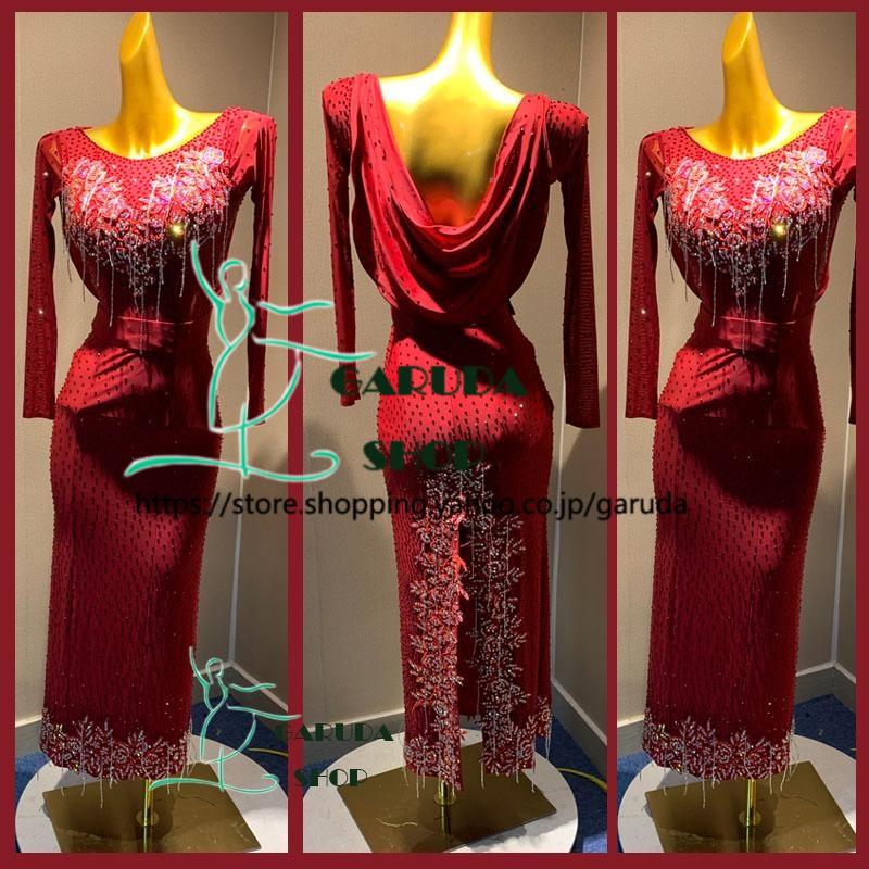 Garuda SHOP レディース社交ダンス衣装 競技ドレス ラテンドレス 高級品 発表会用演出服  サイズ調整可  ライトストーン飾り 品番5252の画像
